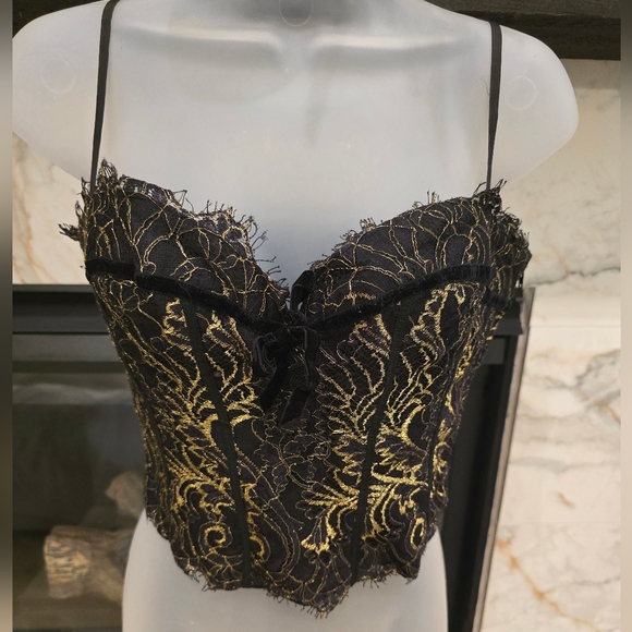 bebe Black and Gold Lace Bustier Top - Picture 2 of 4